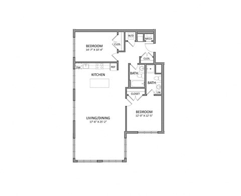 Floor plan for 2 beds, 2 baths, 1187 sqft